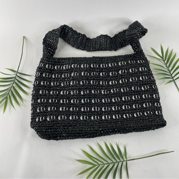 Calvin Klein Black Crochet Pop Top Recycled Shoulderbag Purse - Picture 7 of 10